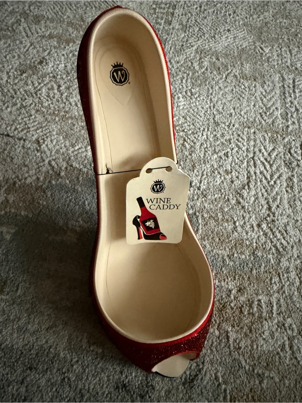 Wild Eye Red Glitter Stilletto Pump Peep-Toe Shoe Wine Bottle Holder